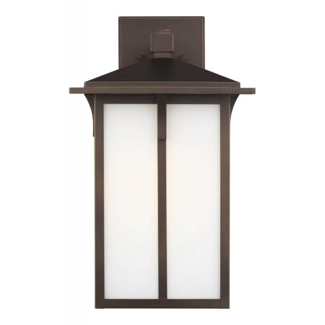 Generation Lighting 8752701EN3-71 Tomek 1 Light 18 Inch Tall Large Outdoor Wall Lantern in Antique Bronze with Etched-White Glass Panels