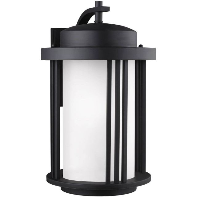 Generation Lighting Crowell 1 Light 20 Inch Tall Large Outdoor Wall Lantern In Black With Satin Etched Glass Shade 8847901-12