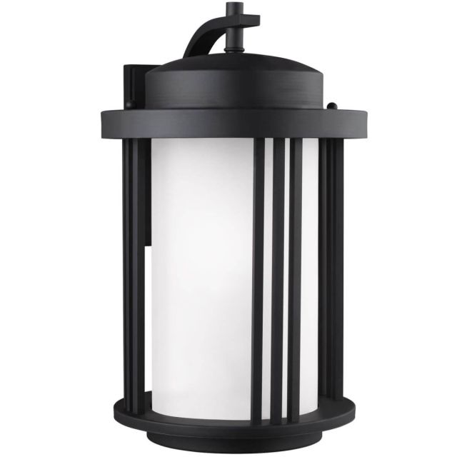Generation Lighting Crowell 1 Light 20 Inch Tall LED Outdoor Wall Lantern In Black With Satin Etched Shade 8847901EN3-12