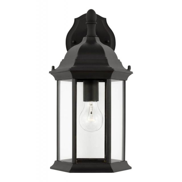 Generation Lighting Sevier 1 Light 16 Inch Tall Medium Downlight Outdoor Wall Lantern in Black with Clear Glass Panels 8938701-12
