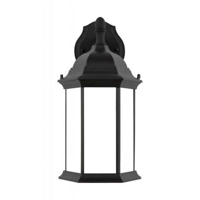 Generation Lighting Sevier 1 Light 16 Inch Tall Medium Downlight Outdoor Wall Lantern in Black with Satin Etched Glass Panels 8938751-12