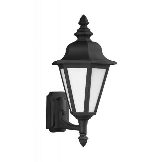 Generation Lighting 89824-12 Brentwood 1 Light 20 Inch Tall Outdoor Wall Lantern In Black With Smooth White Glass