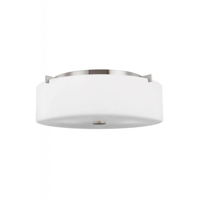 Generation Lighting Sunset Drive 3 Light 16 Inch Large Flush Mount in Brushed Steel with White Opal Etched Glass Shade FM312EN3/BS