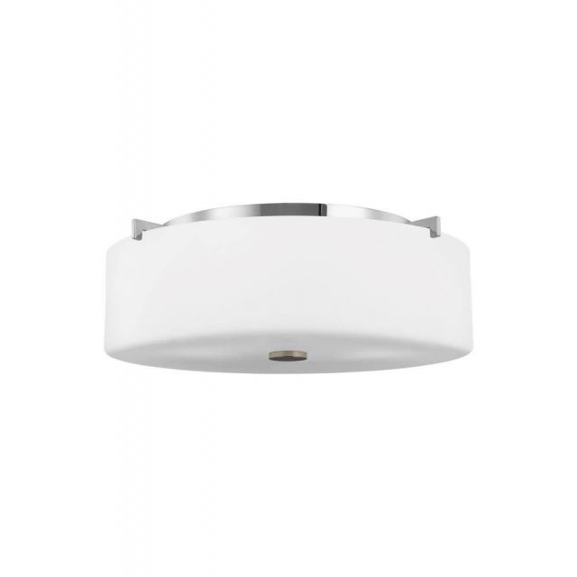 Generation Lighting Sunset Drive 3 Light 16 Inch Large Flush Mount in Chrome with White Opal Etched Glass Shade FM312EN3/CH