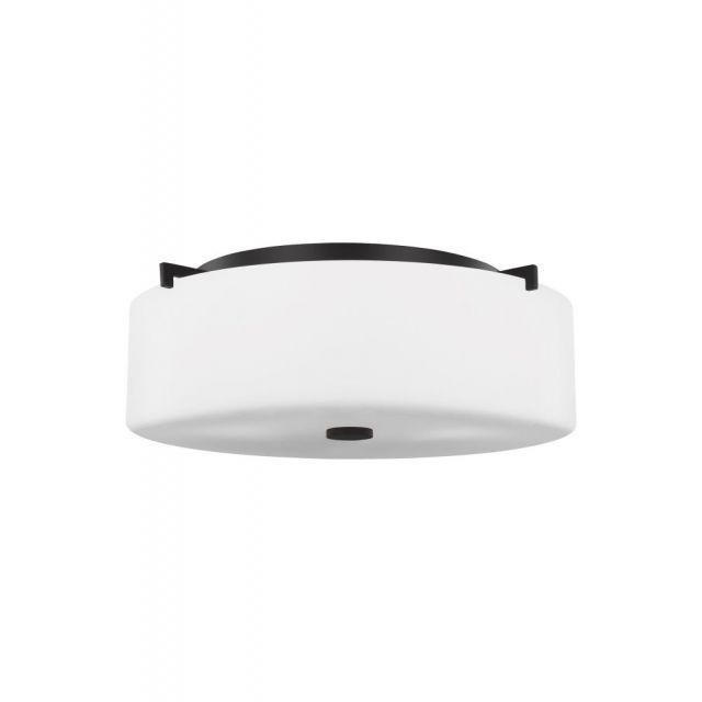 Generation Lighting Sunset Drive 3 Light 16 Inch Flush Mount In Oil Rubbed Bronze With White Round Shade FM312ORB