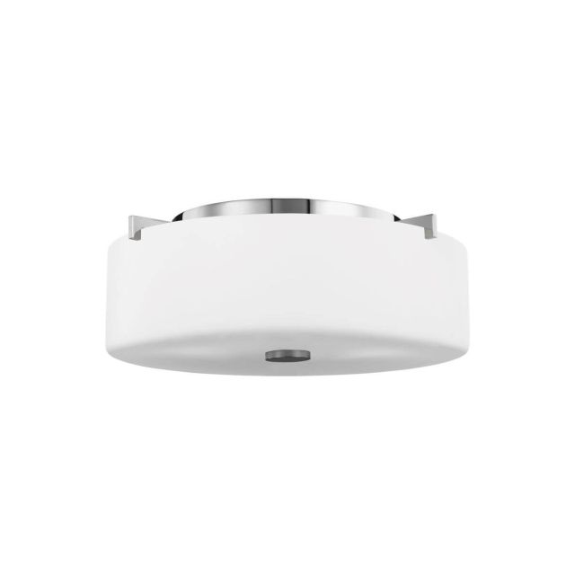 Generation Lighting Sunset Drive 2 Light 14 Inch Flush Mount In Chrome With White Round Shade FM313CH