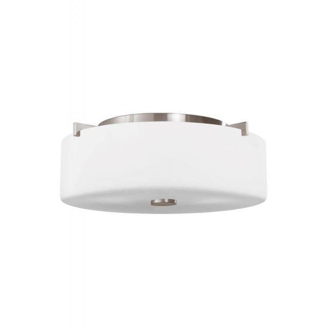Generation Lighting Sunset Drive 2 Light 14 Inch Small Flush Mount in Brushed Steel with White Opal Etched Glass Shade FM313EN3/BS