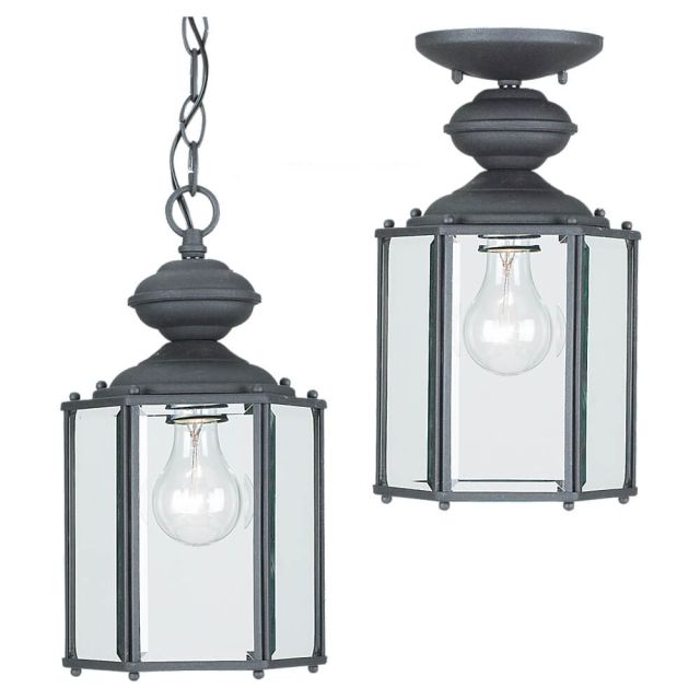 Generation Lighting Classico 1 Light 7 inch Outdoor Pendant In Black With Clear Beveled Glass 6008-12