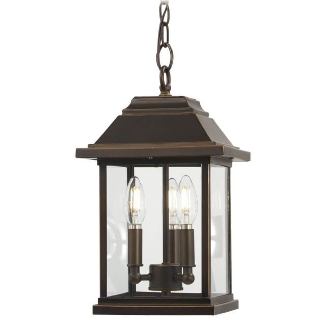 Minka Lavery 72634-143C Mariner's Pointe 3 Light 9 Inch Outdoor Hanging Lantern in Oil Rubbed Bronze-Gold Highlight