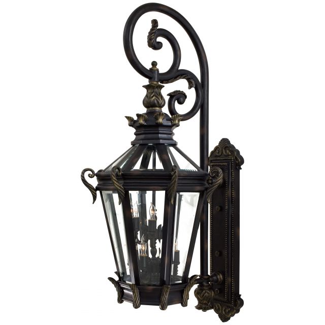 Minka Lavery 9091-95 Stratford Hall 9 Light 63 Inch Tall Outdoor Wall Light In Heritage With Gold Highlights With Clear Beveled Glass Shade