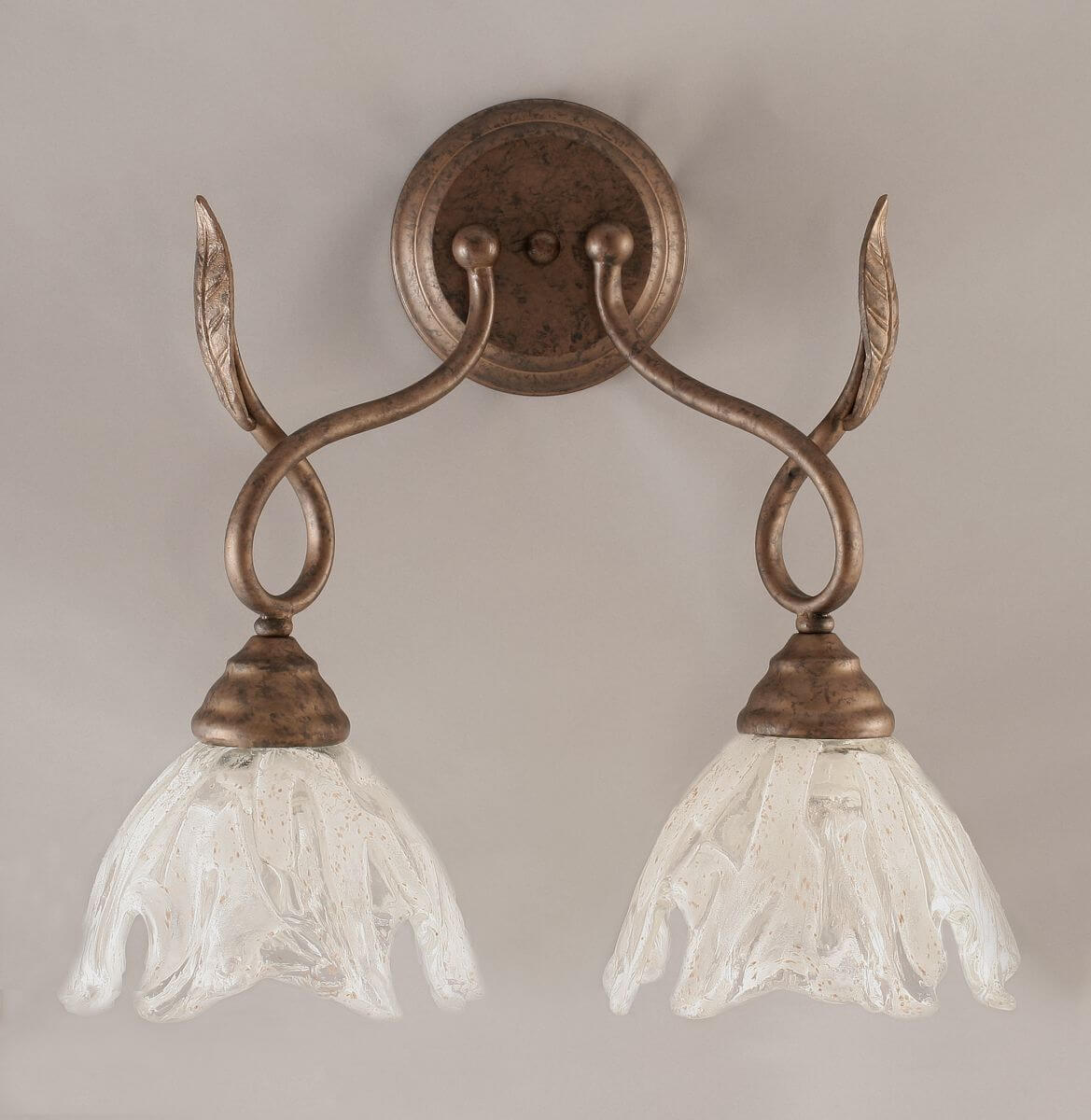 Toltec Lighting Leaf 2 Light 15 inch Tall Wall Sconce in Bronze with 7 inch Italian Ice Glass 110-BRZ-759