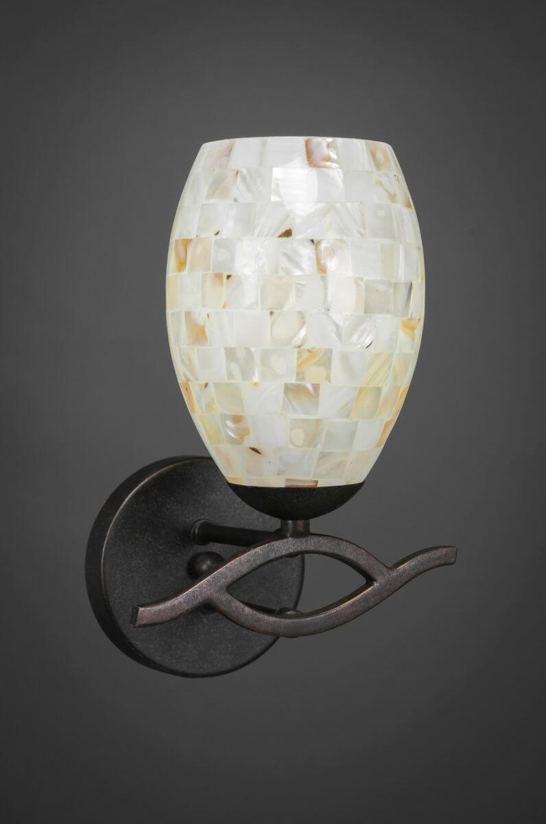 Toltec Lighting 141-DG-406 Revo 1 Light 11 inch Tall Wall Sconce in Dark Granite with 5 inch Ivory Glaze Seashell Glass