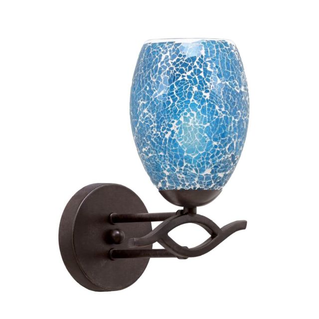 Toltec Lighting 141-DG-5055 Revo 1 Light Wall Sconce In Dark Granite With 5 Inch Turquoise Fusion Glass Shade