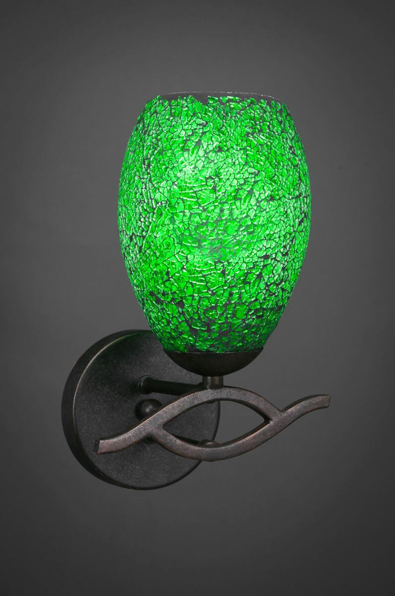 Toltec Lighting 141-DG-5057 Revo 1 Light 10 inch Tall Wall Sconce in Dark Granite with 5 inch Green Fusion Glass