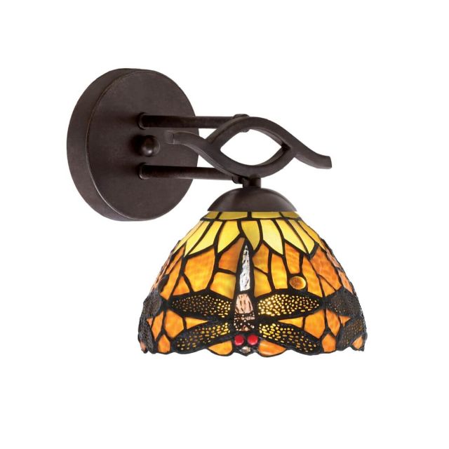 Toltec Lighting 141-DG-9465 Revo 1 Light 8 inch Tall Wall Sconce in Dark Granite with 7 inch Amber Dragonfly Glass