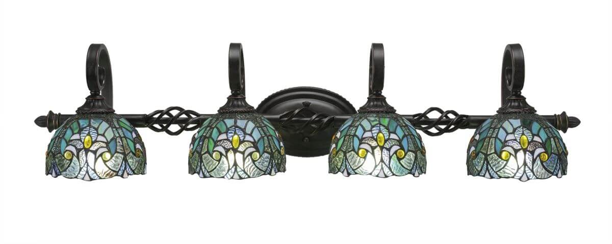 Toltec Lighting 164-DG-9925 Elegante 4 Light 40 inch Bath Bar in Dark Granite with 7 inch Turquoise Cypress Art Glass