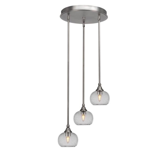 Toltec Lighting Empire 3 Light 16 inch Cluster Pendalier in Brushed Nickel with Clear Bubble Glass 2143-BN-202