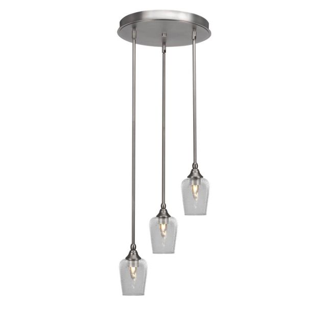 Toltec Lighting Empire 3 Light 14 inch Cluster Pendalier in Brushed Nickel with Clear Bubble Glass 2143-BN-210