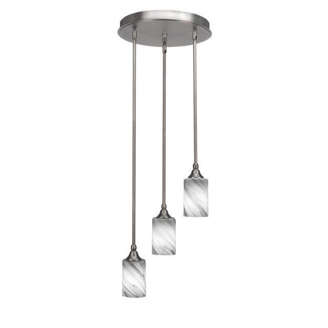 Toltec Lighting Empire 3 Light 14 inch Cluster Pendalier in Brushed Nickel with Onyx Swirl Glass 2143-BN-3009