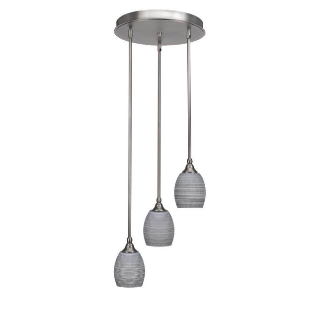 Toltec Lighting Empire 3 Light 15 inch Cluster Pendalier in Brushed Nickel with Gray Matrix Glass 2143-BN-4022
