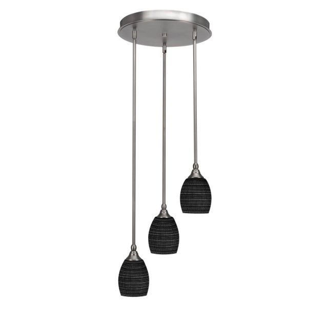 Toltec Lighting Empire 3 Light 15 inch Cluster Pendalier in Brushed Nickel with Black Matrix Glass 2143-BN-4029