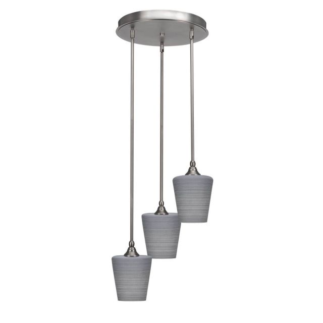 Toltec Lighting Empire 3 Light 15 inch Cluster Pendalier in Brushed Nickel with Gray Matrix Glass 2143-BN-4032