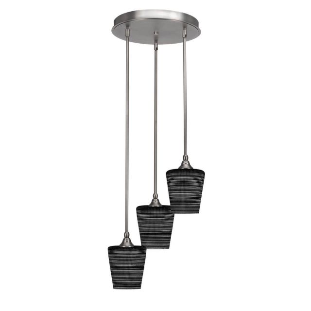 Toltec Lighting Empire 3 Light 15 inch Cluster Pendalier in Brushed Nickel with Black Matrix Glass 2143-BN-4039
