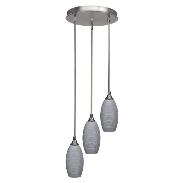 Toltec Lighting Empire 3 Light 15 inch Cluster Pendalier in Brushed Nickel with Gray Matrix Glass 2143-BN-4042