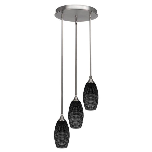 Toltec Lighting Empire 3 Light 15 inch Cluster Pendalier in Brushed Nickel with Black Matrix Glass 2143-BN-4049