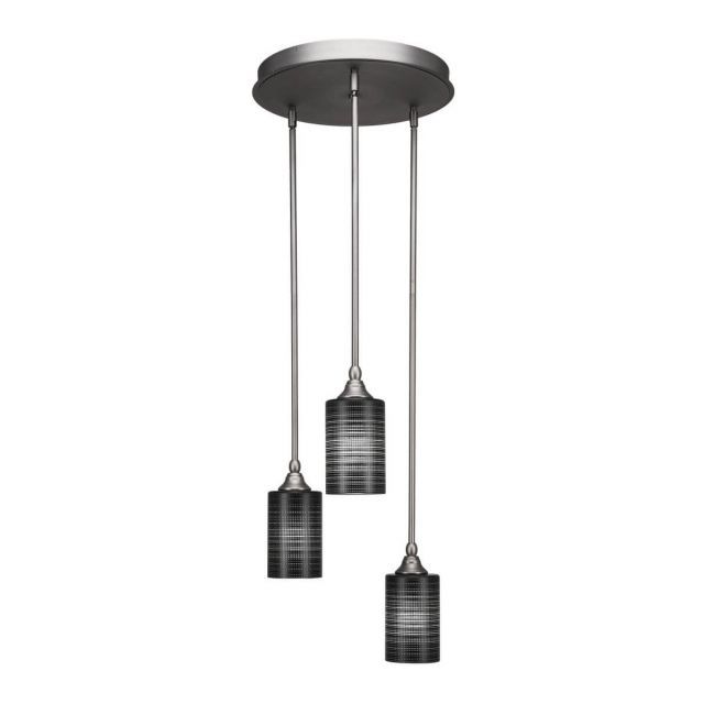 Toltec Lighting Empire 3 Light 19 inch Cluster Pendant in Brushed Nickel with Black Matrix Glass 2143-BN-4069