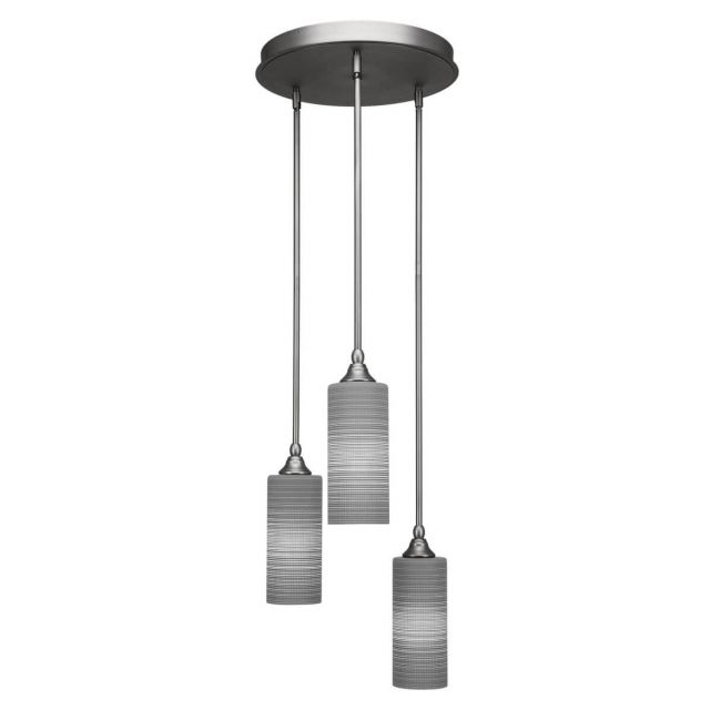 Toltec Lighting Empire 3 Light 19 inch Cluster Pendant in Brushed Nickel with Gray Matrix Glass 2143-BN-4092