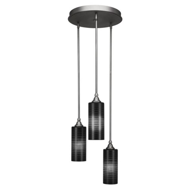 Toltec Lighting Empire 3 Light 19 inch Cluster Pendant in Brushed Nickel with Black Matrix Glass 2143-BN-4099