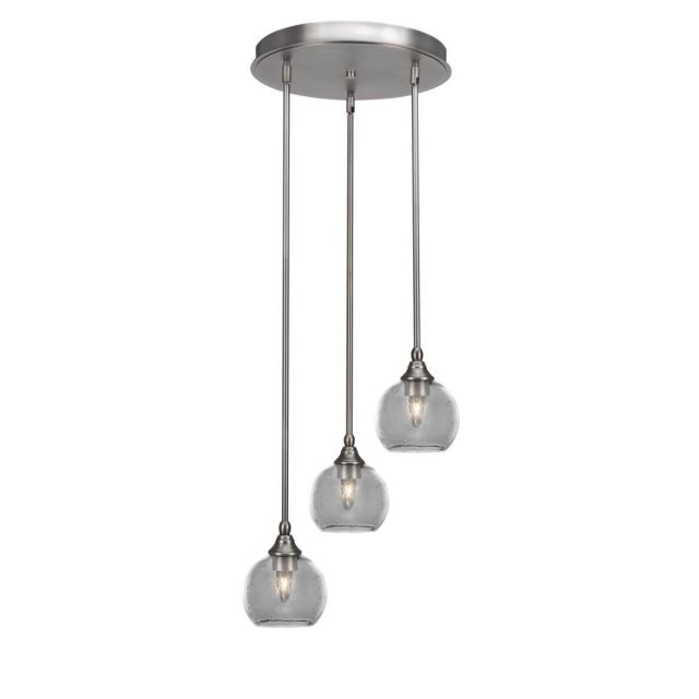 Toltec Lighting Empire 3 Light 15 inch Cluster Pendalier in Brushed Nickel with Clear Bubble Glass 2143-BN-4100