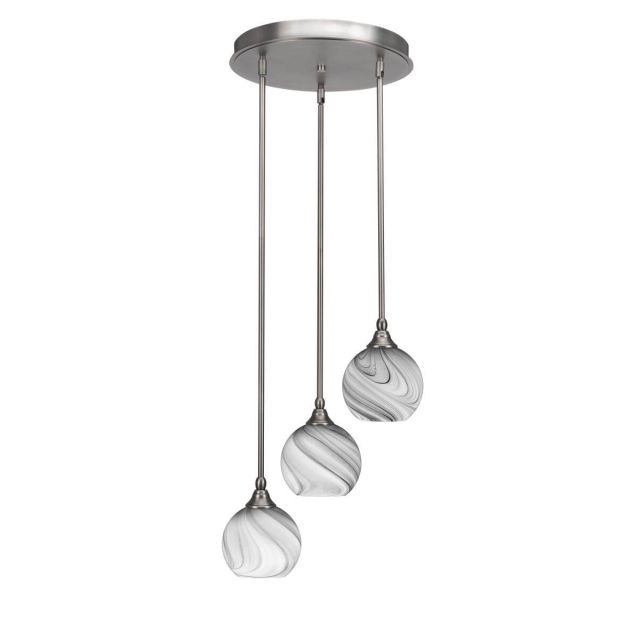 Toltec Lighting Empire 3 Light 15 inch Cluster Pendalier in Brushed Nickel with Onyx Swirl Glass 2143-BN-4109
