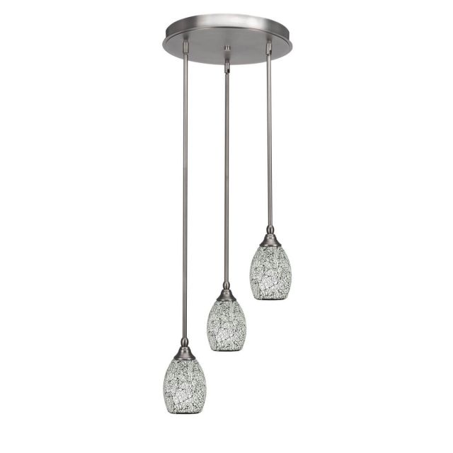 Toltec Lighting Empire 3 Light 15 inch Cluster Pendalier in Brushed Nickel with Black Fusion Glass 2143-BN-4165