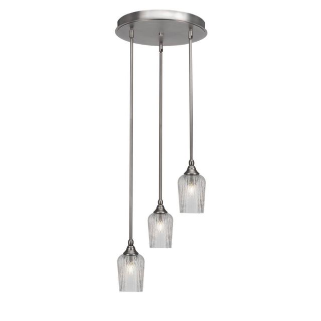 Toltec Lighting Empire 3 Light 15 inch Cluster Pendalier in Brushed Nickel with Clear Textured Glass 2143-BN-4250