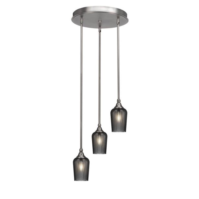 Toltec Lighting Empire 3 Light 15 inch Cluster Pendalier in Brushed Nickel with Smoke Textured Glass 2143-BN-4252