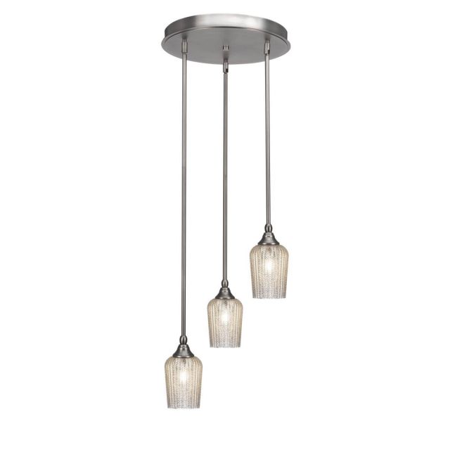 Toltec Lighting Empire 3 Light 15 inch Cluster Pendalier in Brushed Nickel with Silver Textured Glass 2143-BN-4253