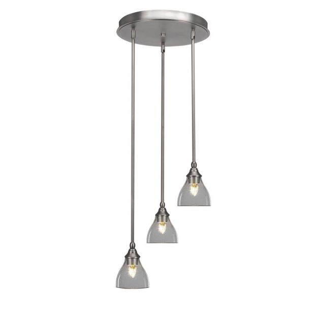 Toltec Lighting Empire 3 Light 15 inch Cluster Pendalier in Brushed Nickel with Clear Bubble Glass 2143-BN-4760
