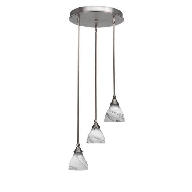 Toltec Lighting Empire 3 Light 15 inch Cluster Pendalier in Brushed Nickel with Onyx Swirl Glass 2143-BN-4769