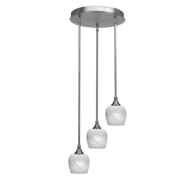 Toltec Lighting Empire 3 Light 15 inch Cluster Pendalier in Brushed Nickel with White Marble Glass 2143-BN-4811