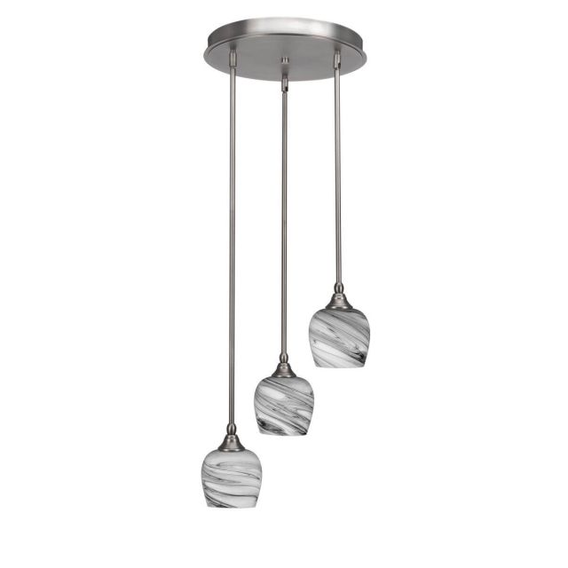 Toltec Lighting Empire 3 Light 15 inch Cluster Pendalier in Brushed Nickel with Onyx Swirl Glass 2143-BN-4819