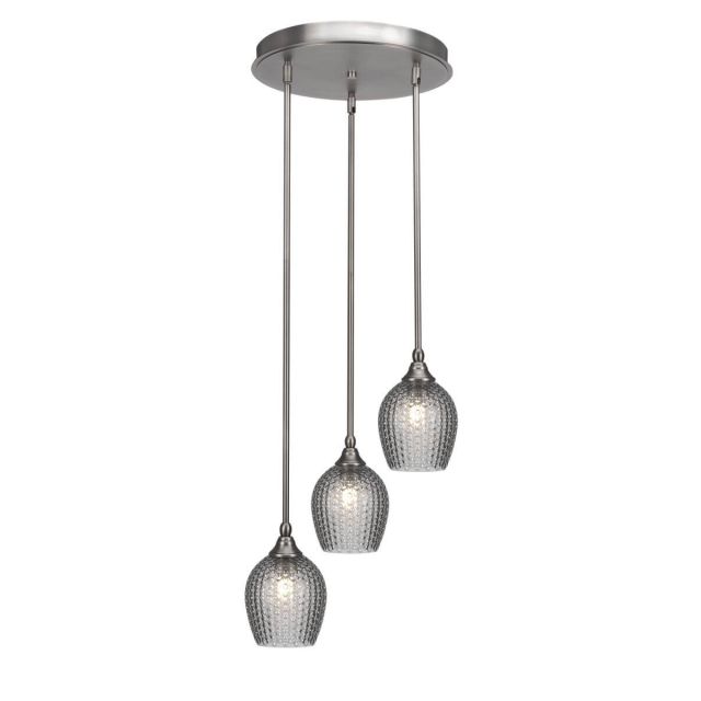 Toltec Lighting Empire 3 Light 16 inch Cluster Pendalier in Brushed Nickel with Smoke Textured Glass 2143-BN-4902