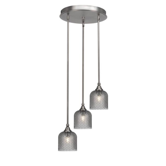 Toltec Lighting Empire 3 Light 16 inch Cluster Pendalier in Brushed Nickel with Smoke Textured Glass 2143-BN-4912