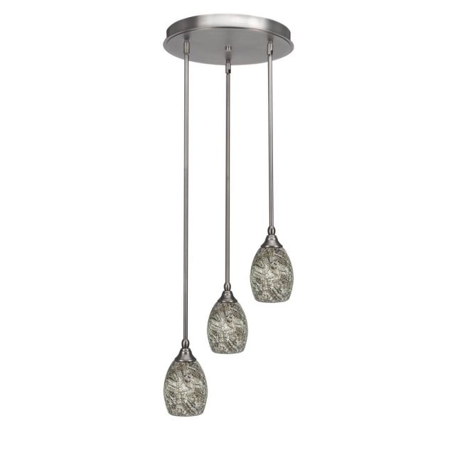 Toltec Lighting Empire 3 Light 15 inch Cluster Pendalier in Brushed Nickel with Natural Fusion Glass 2143-BN-5054