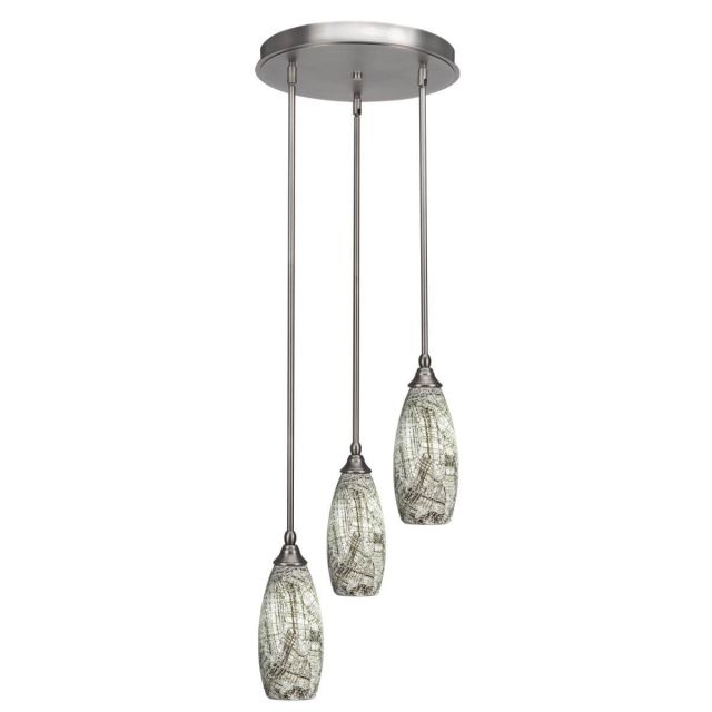Toltec Lighting Empire 3 Light 14 inch Cluster Pendalier in Brushed Nickel with Natural Fusion Glass 2143-BN-5064