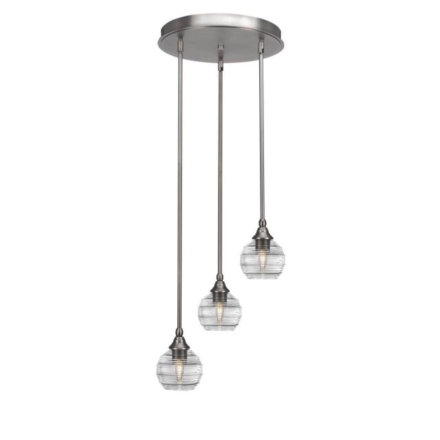 Toltec Lighting Empire 3 Light 15 inch Cluster Pendalier in Brushed Nickel with Clear Ribbed Glass 2143-BN-5110