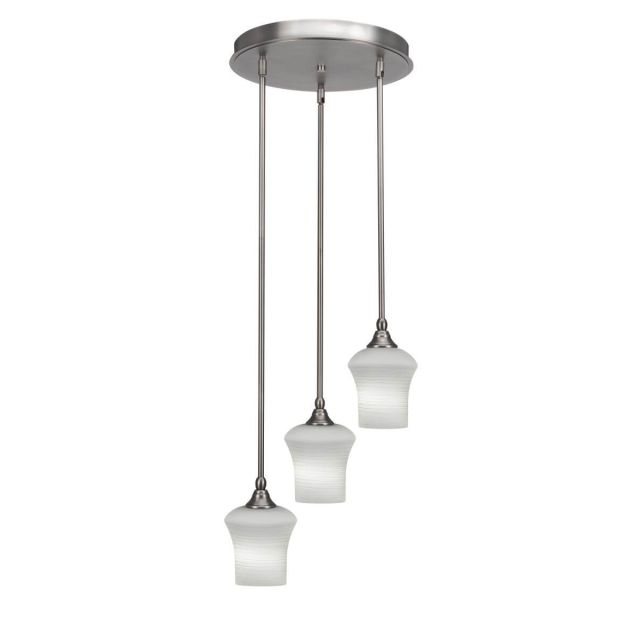 Toltec Lighting Empire 3 Light 15 inch Cluster Pendalier in Brushed Nickel with Zilo White Linen Glass 2143-BN-681