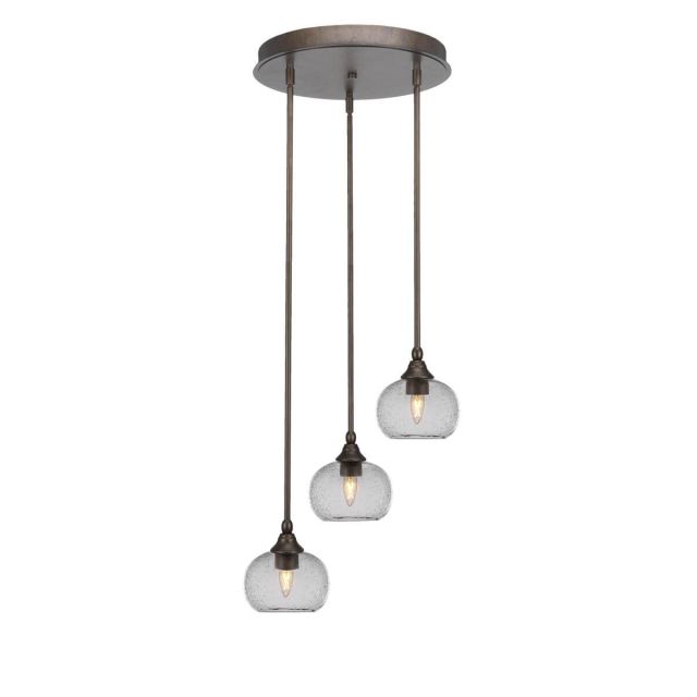 Toltec Lighting Empire 3 Light 16 inch Cluster Pendalier in Bronze with Clear Bubble Glass 2143-BRZ-202