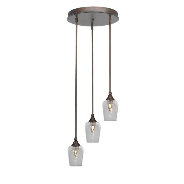 Toltec Lighting Empire 3 Light 14 inch Cluster Pendalier in Bronze with Clear Bubble Glass 2143-BRZ-210